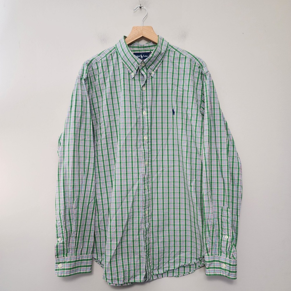 Polo Ralph Lauren Shirt Mens XL Green Classic Fit RL Pony Plaid Button Down Vtg